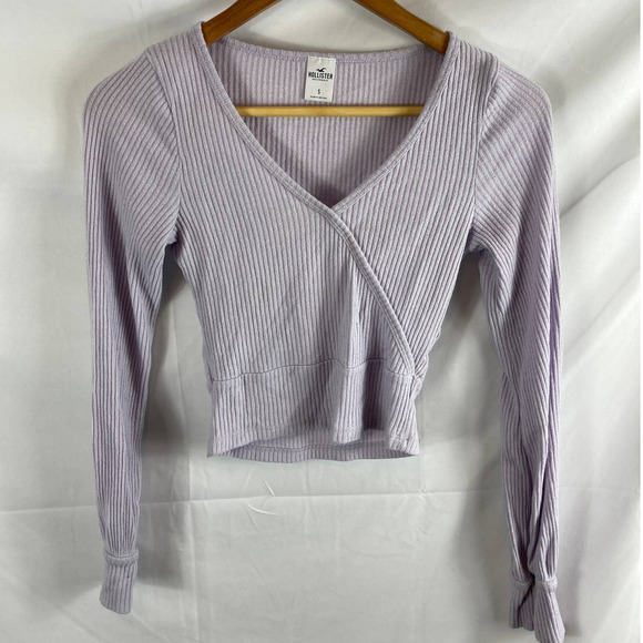 Hollister Co. Tops - Hollister Ribbed Cropped Surplus Faux Wrap Long Sleeve Top Purple Small